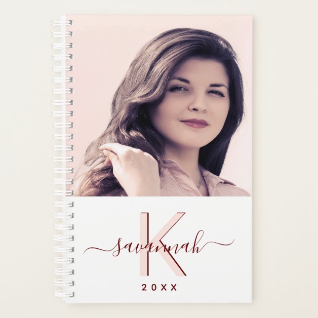 Rose gold white photo monogram planner (Front)