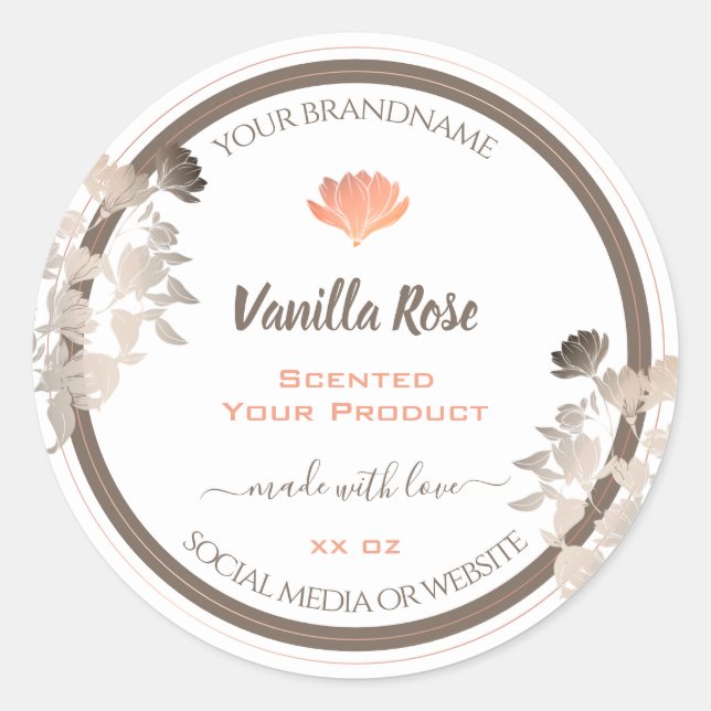 Rose Gold White Product Packaging Labels Flourish (Front)