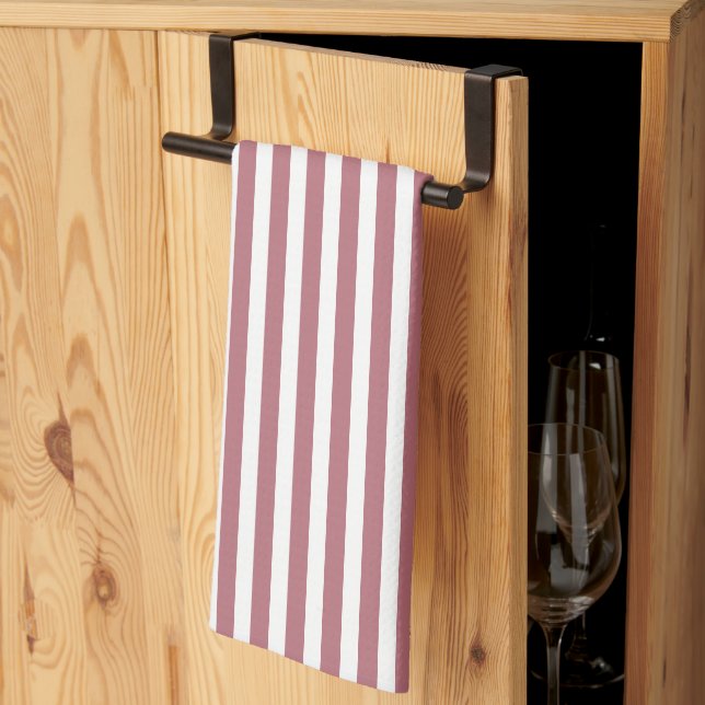 Rose Gold White Simple Horizontal Striped Tea Towel (Thirds Fold)