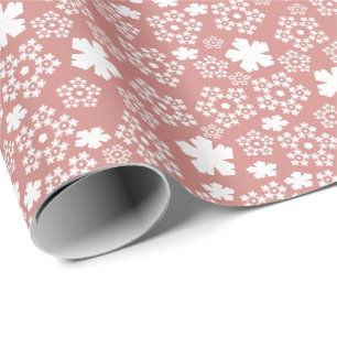 Rose Gold & White Star & Snowflake Pattern Wrapping Paper
