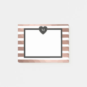 Rose gold, white stripes, black monogramm heart post-it notes
