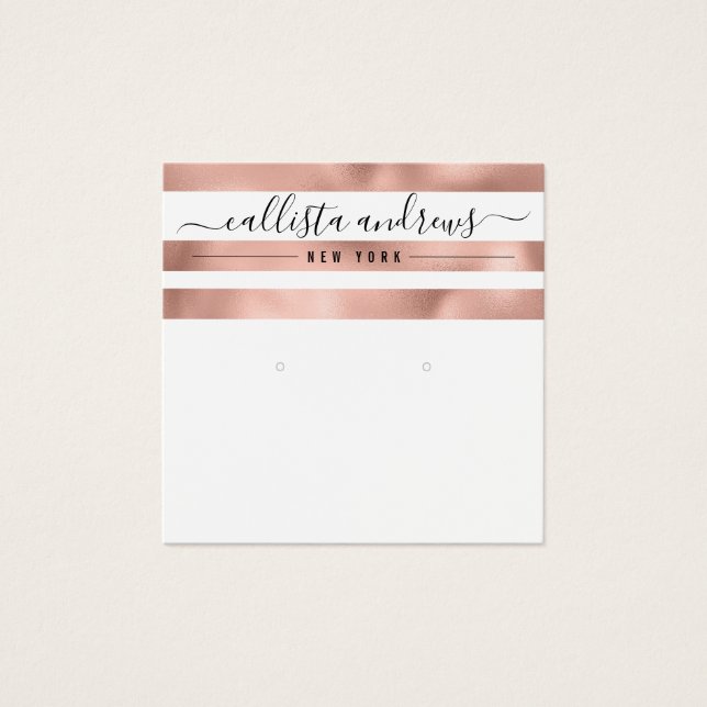 Rose Gold White Stripes Earring Display Card (Front)