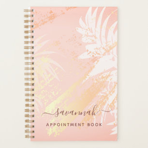 Rose gold white tropical palm tree leaves abstract planner