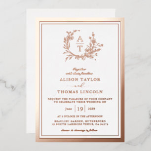 Rose Gold Wildflower Crest Monogram Wedding Real