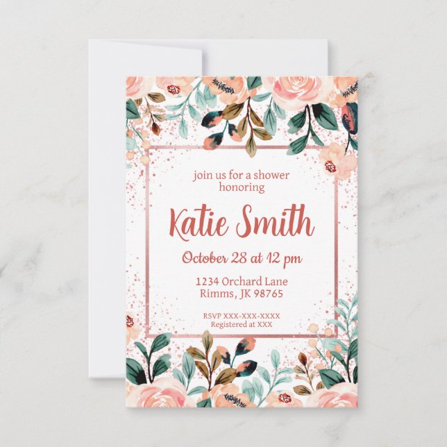 Rose Gold Wildflower Shower Invitation (Front)