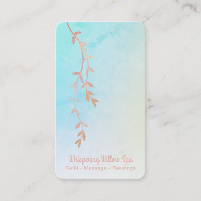 *~* Rose Gold Willow Tree Branch Pastel Ombre Business Card (Front)