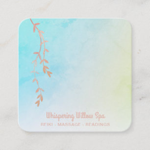 *~* Rose Gold + Willow Tree Branch Pastel Ombre Square Business Card