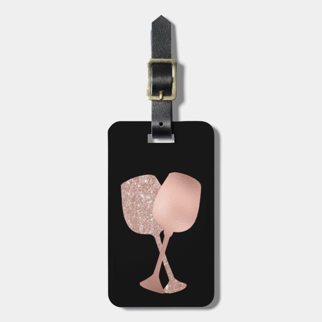 Rose Gold  Wine Glasses Metallic  Luggage Luggage Tag (Front Vertical)