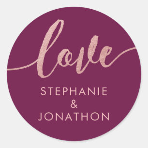 Rose Gold & Wine Love Script Names Favour Sticker