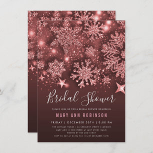Rose Gold Winter Bridal Shower Glitter & Stars Invitation