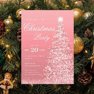 Rose Gold Winter Christmas Tree Holiday Party Invitation