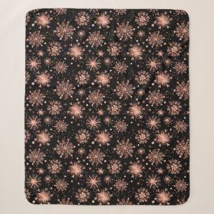 Rose Gold Winter Snowflakes on Black Sherpa Blanket