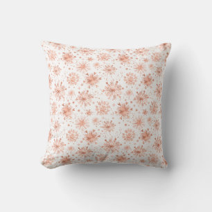 Rose Gold Winter Snowflakes on White Cushion