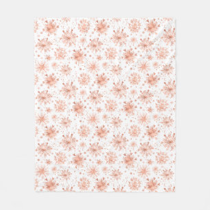 Rose Gold Winter Snowflakes on White Fleece Blanket
