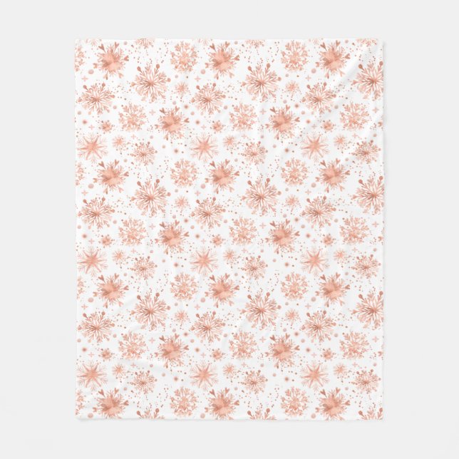 Rose Gold Winter Snowflakes on White Fleece Blanket (Front)