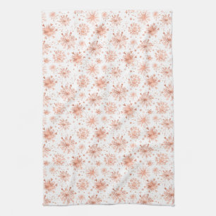 Rose Gold Winter Snowflakes on White Tea Towel