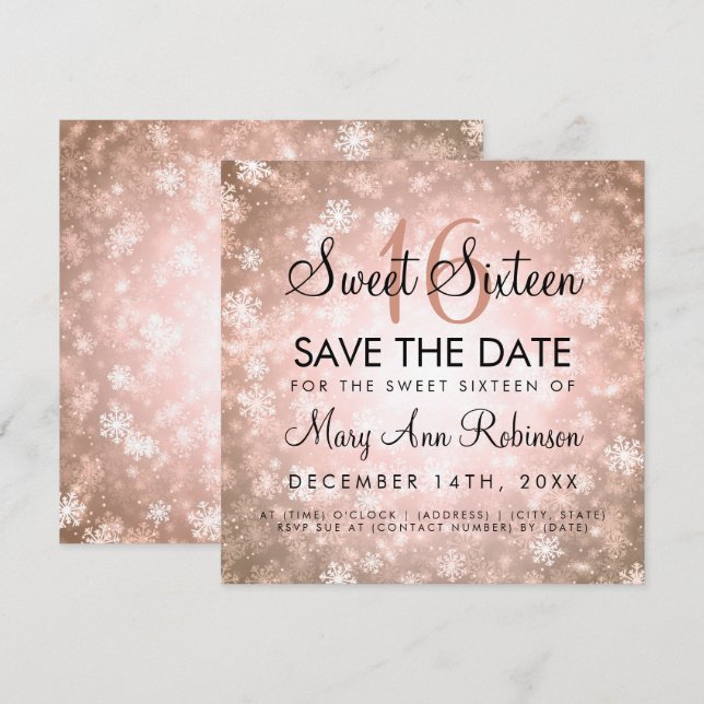 Rose Gold Winter Sweet 16 Birthday Party Invitation (Front/Back)