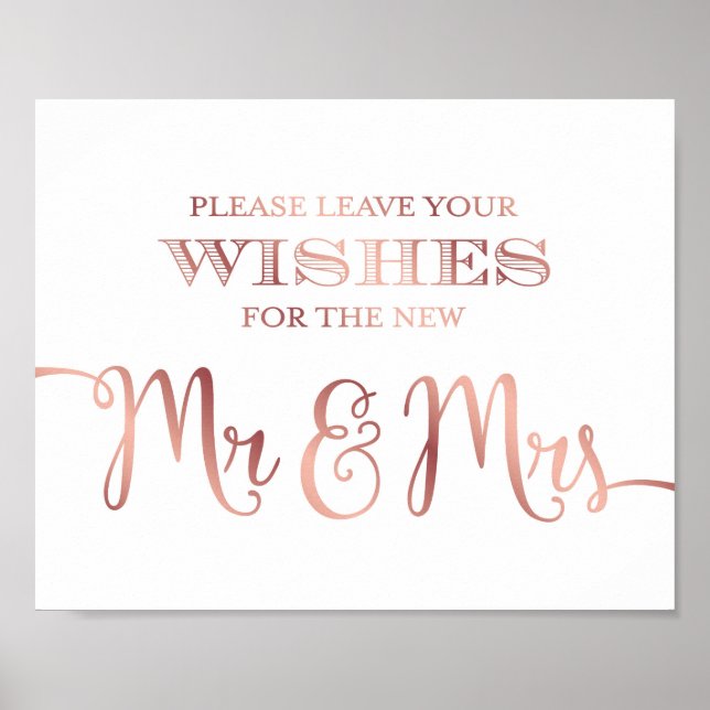 Rose Gold WISHES FOR THE MR AND MRS Sign Print (Front)
