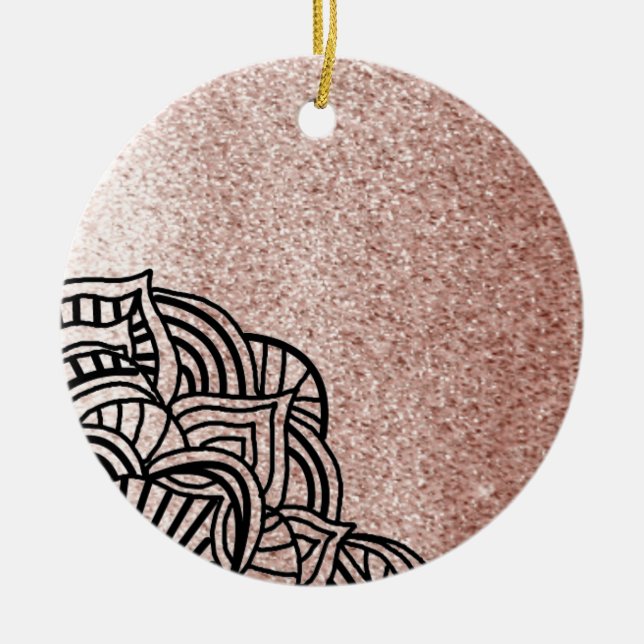 Rose Gold With Black Medallion Ceramic Tree Decoration (Front)