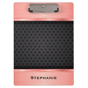 Rose Gold With Black Stars Background Monogram Clipboard