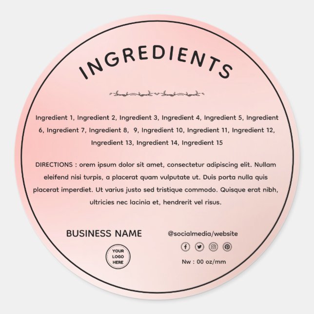 Rose Gold With Logo Ingredient Product Label (Front)