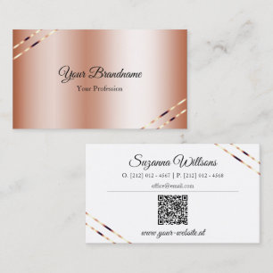 Rose Gold with Shimmery Lines and QR Code Elegant Business Card