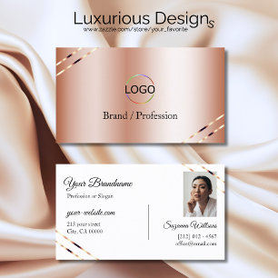 Rose Gold with Shimmery Lines Logo and Photo Business Card