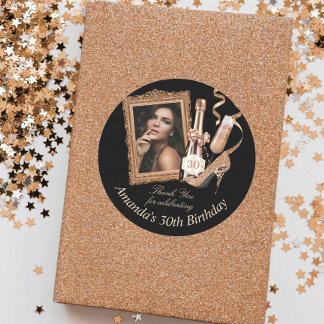 Rose Gold Womens Birthday Thank You Classic Round Sticker