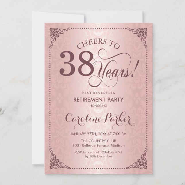  Rose Gold Womens Retirement Party Invitation (Front)