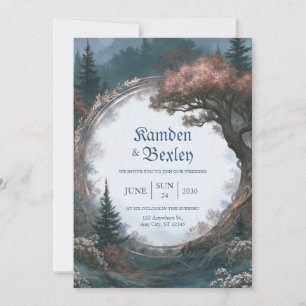 Rose Gold Woodland Circle Wedding Invitation