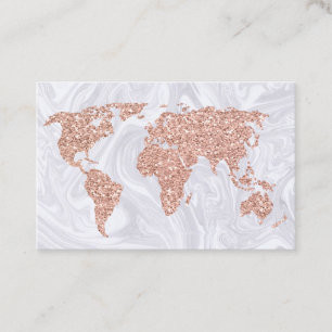 Rose Gold World Map Travel Agent Business Card