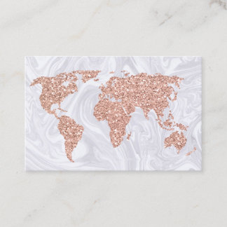 Rose Gold World Map Travel Agent Business Card