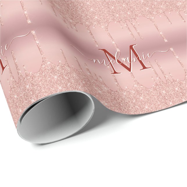 Rose Gold Wrapping Paper Personalized Name Letter (Roll Corner)