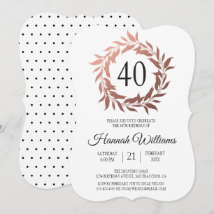 Rose Gold Wreath 40th Birthday Party Invitation