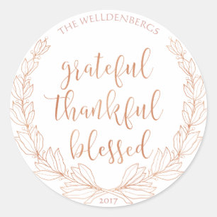 Rose Gold Wreath Grateful Thankful Blessed Classic Round Sticker