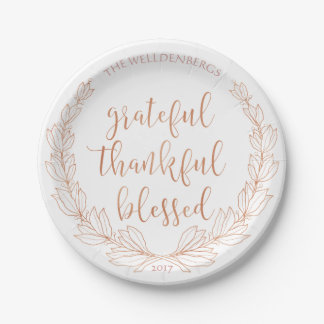 Rose Gold Wreath Grateful Thankful Blessed Paper Plate