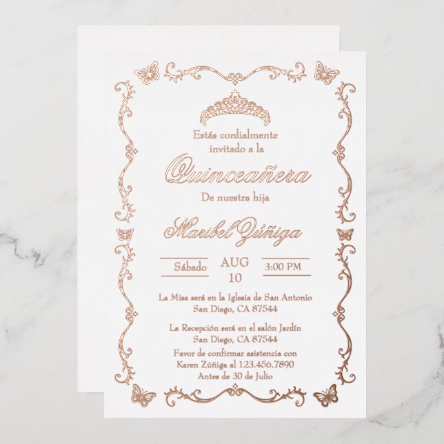Rose gold wreath Quinceanera invitation (Front/Back)