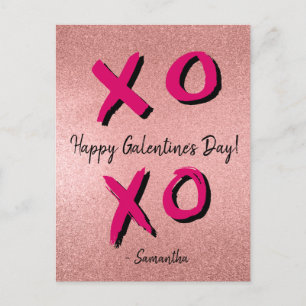 Rose Gold XOXO Personalised Happy Galentine's Day Holiday Postcard