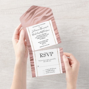 Rose Gold Zebra Print All In One Invitation