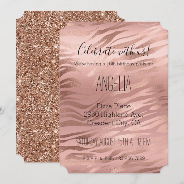 Rose Gold Zebra Print Invitation (Front/Back)
