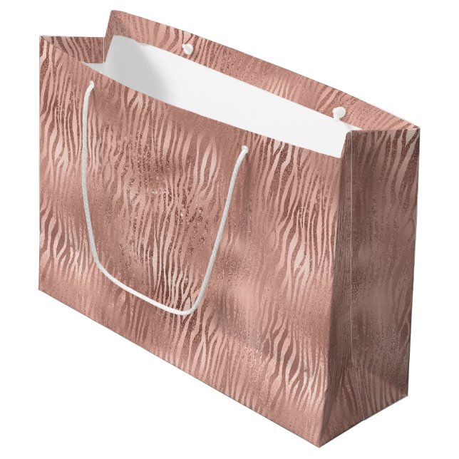 Rose Gold Zebra Print Large Gift Bag (Front Angled)