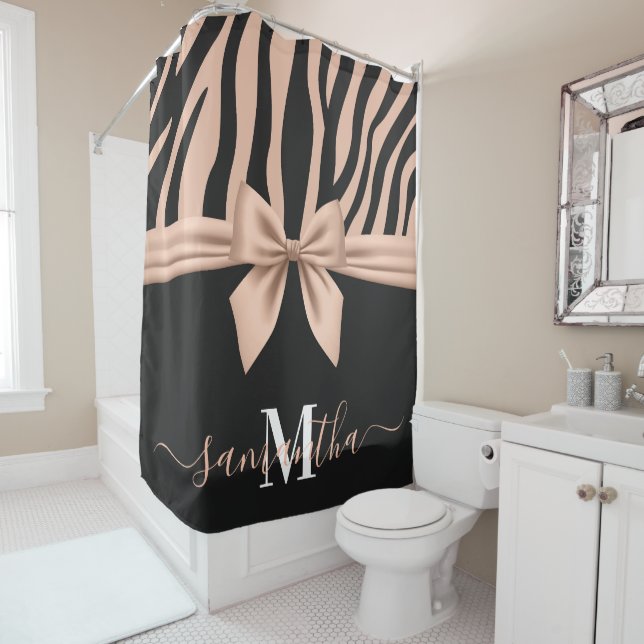 Rose Gold Zebra Print  Shower Curtain (In Situ)