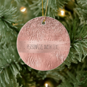 Rose Gold Zebra Print Sparkle Ceramic Tree Decoration