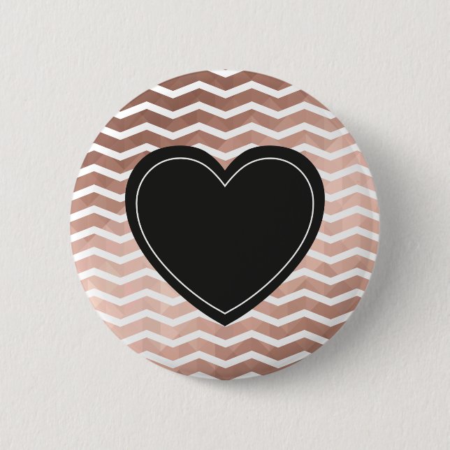 Rose gold zigzag black heart chic girl pinback 6 cm round badge (Front)