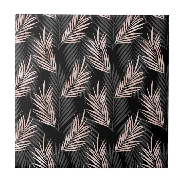 Rose Golden Palm Leaf Natural Tropical Caribbean Tile (Front)