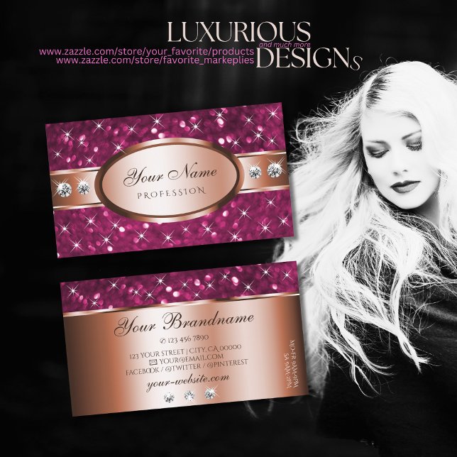 Rose Golden Pink Glitter Sparkle Diamonds Lovely Business Card (Creator Uploaded)