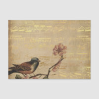 Rose Golden Song Bird Vintage Music Notes Garden