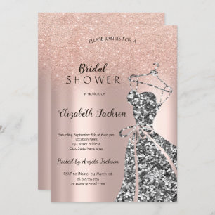 Rose GoldGlitter Bokeh,Sequins Dress Bridal Shower Invitation