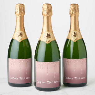 Rose GoldGlitter Custom Text Sparkling Wine Label