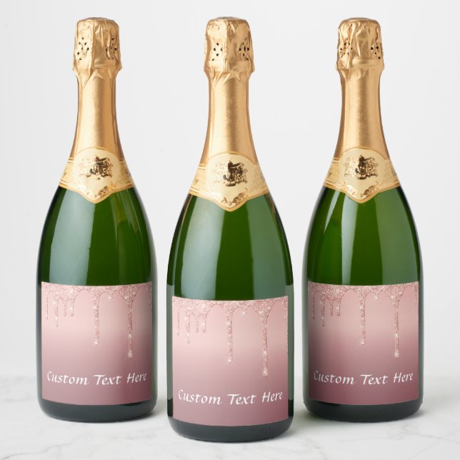 Rose GoldGlitter Custom Text Sparkling Wine Label (Bottles)